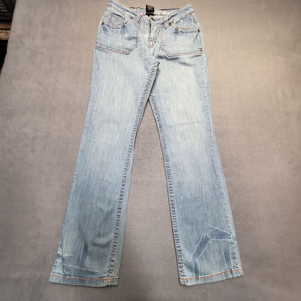 Pzi Jeans Women Size 8 Blue Skinny Leg Distressed Stretch Denim